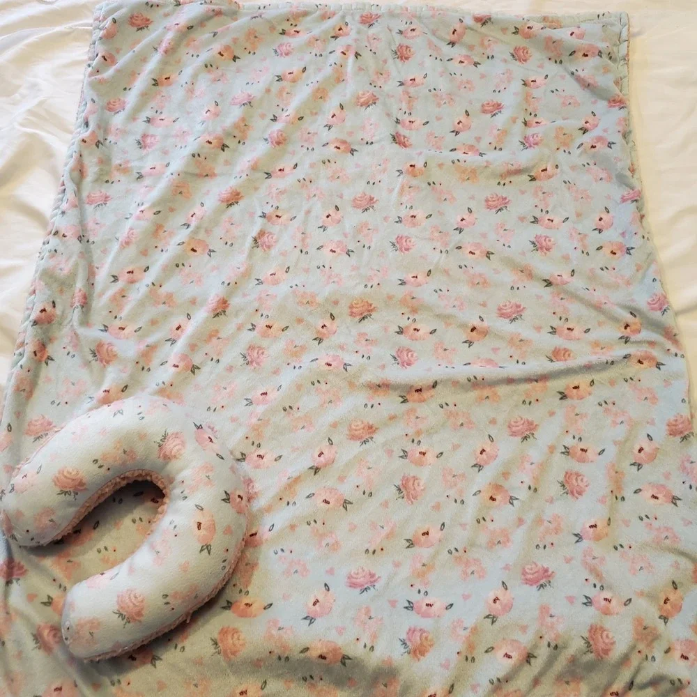 Le‎ Bebe Favorite Baby Blanket Blue Spring Pink Flowers Lovey Plush Sherpa